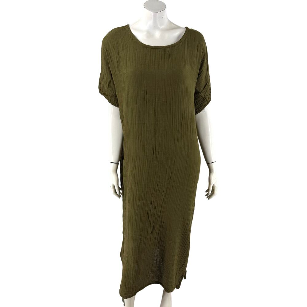 Honest Cotton Womens Crepe Maxi Dress One Size Olive Green Loose Fit Maxi Slit